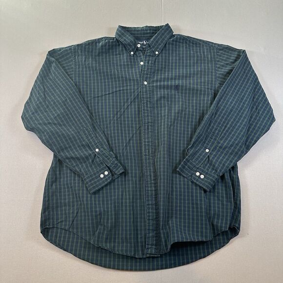 Ralph Lauren Yarmouth Mens 17.5 36/37 Green/Blue Button Down Oxford Long Sleeve - Picture 1 of 5